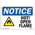 Signmission OSHA Notice Sign, Hot! Open Flame With Symbol, 10in X 7in Decal, 7" W, 10" H, Portrait OS-NS-D-710-V-13536